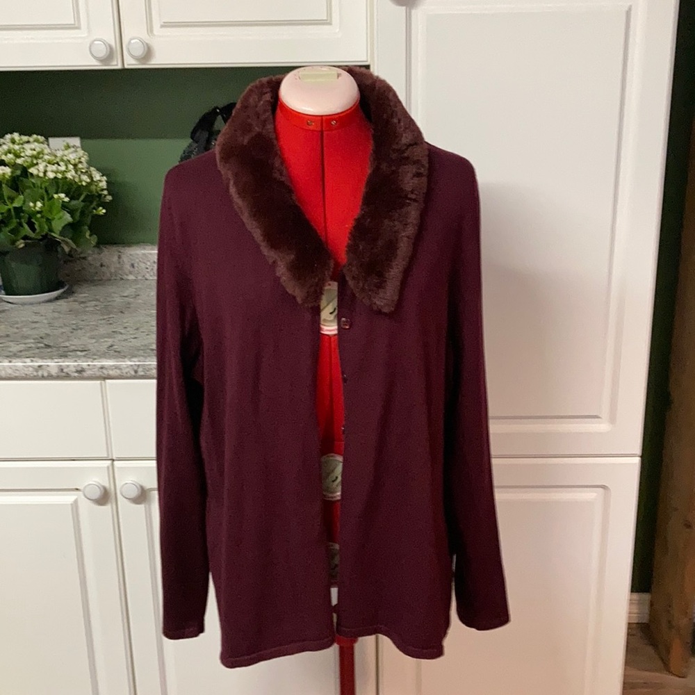 Plus Size fur collared cardi